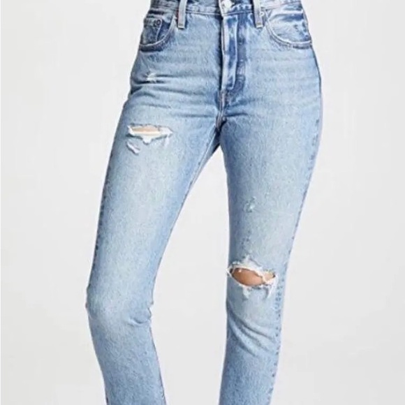 Women's Light Blue Distressed Jeans - Picture 1 of 8
